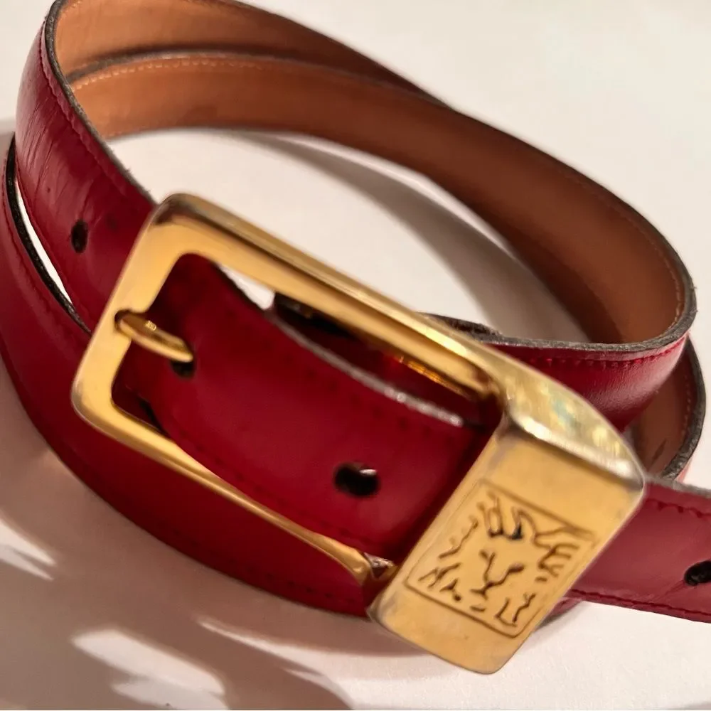 Anne Klein Women’s Leather Red Belt Size Medium with Gold Logo on Buckle